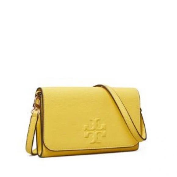 Tory Burch Thea Flat Wallet Crossbody Bag Yarrow Gold Yellow - Picture 16 of 16